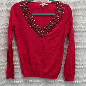 Boden Pink Embellished V-Neck Top